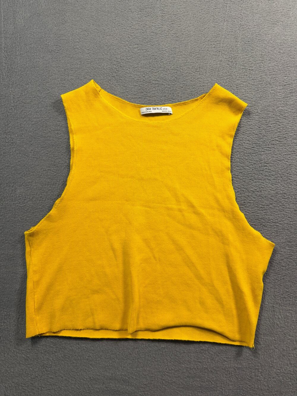 Zara Trafaluc Mustard Yellow Ribbed Knit Sleeveless Tank Crop Top Women Small